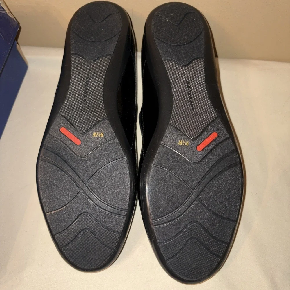 NIB Rockport Aver 9.5 W Wide Mary Jane Flats Black Patent Leather Slip On Shoes